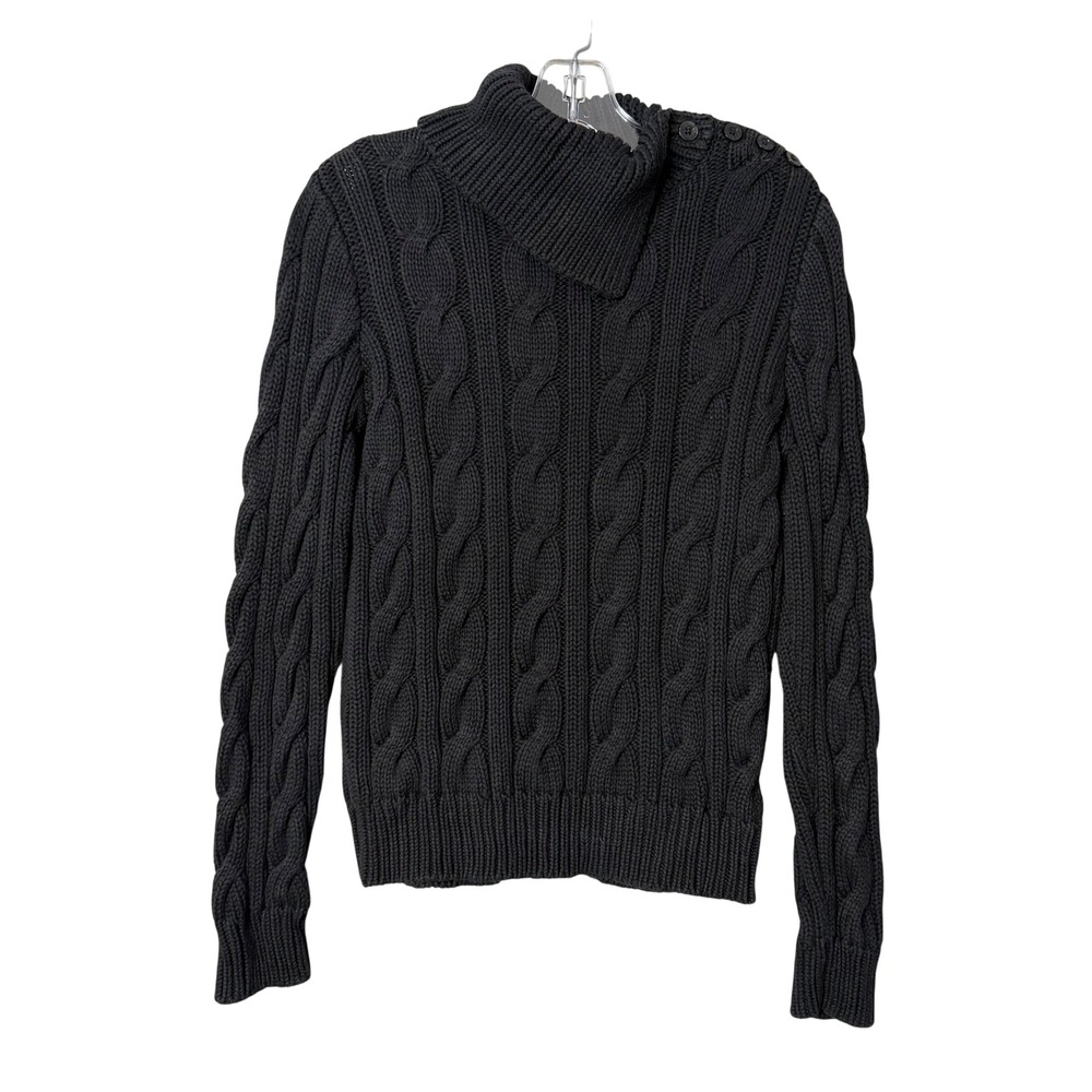 Lauren Ralph Lauren Sweater Womens M Black Cable Knit Button Shoulder Turtleneck